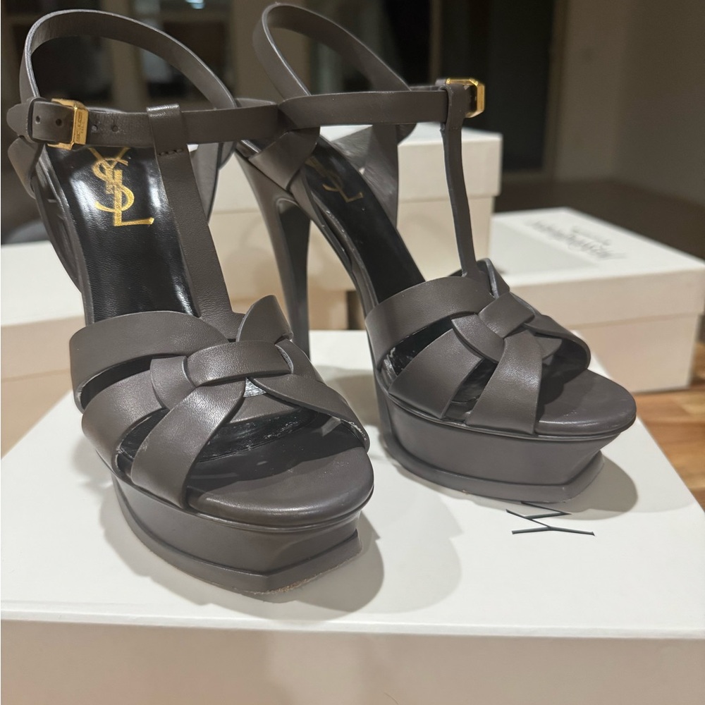 Yves Saint Laurent Women's Gray Tribute Platform Sandal